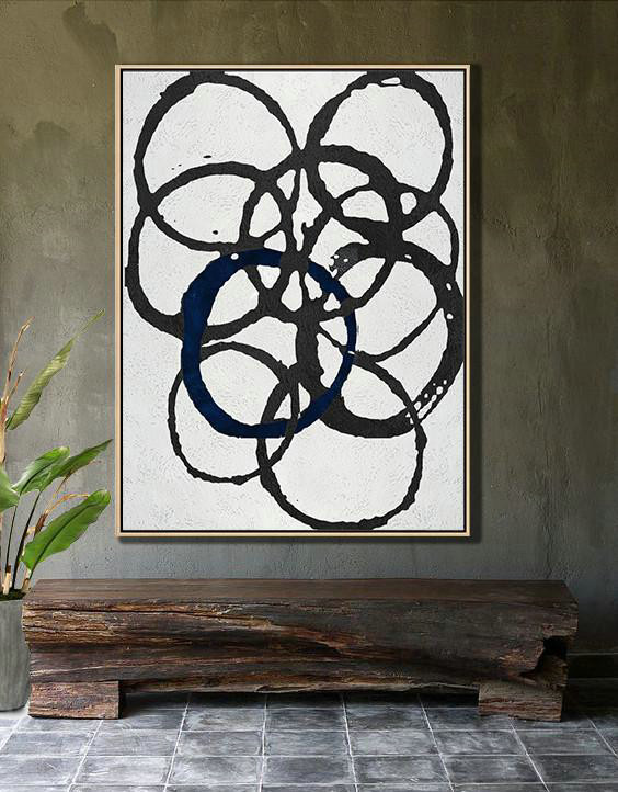Size Extra Large Abstract Art,Black And White Geometric Art Minimal Painting On Canvas - Giant Canvas Wall Art